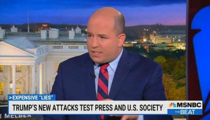 still of Brian Stelter: chyron: Trump's new attacks test press and U.S. society