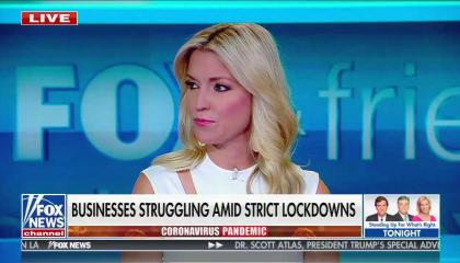 Fox & Friends co-host Ainsley Earhardt above a chyron reading "Businesses struggling amid strict lockdowns"