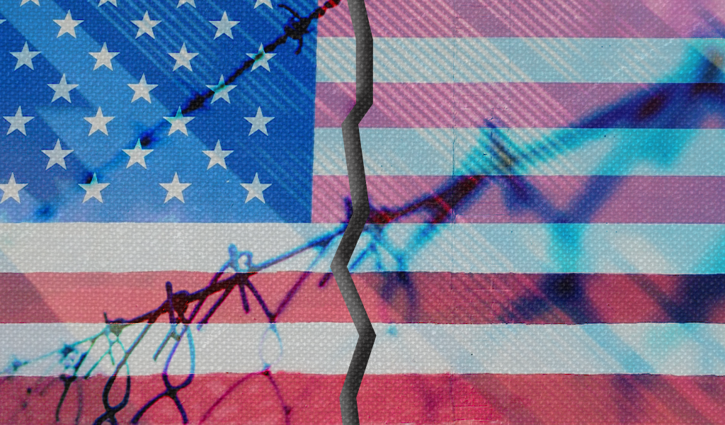 American flag with barbed wire 