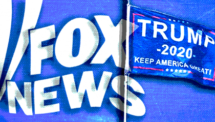 Fox News' logo and a Trump 2020 flag