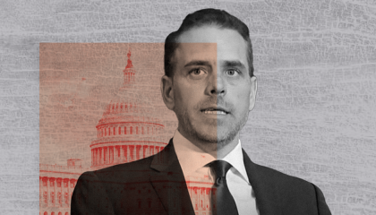 Hunter Biden over a photo of the Capitol Building