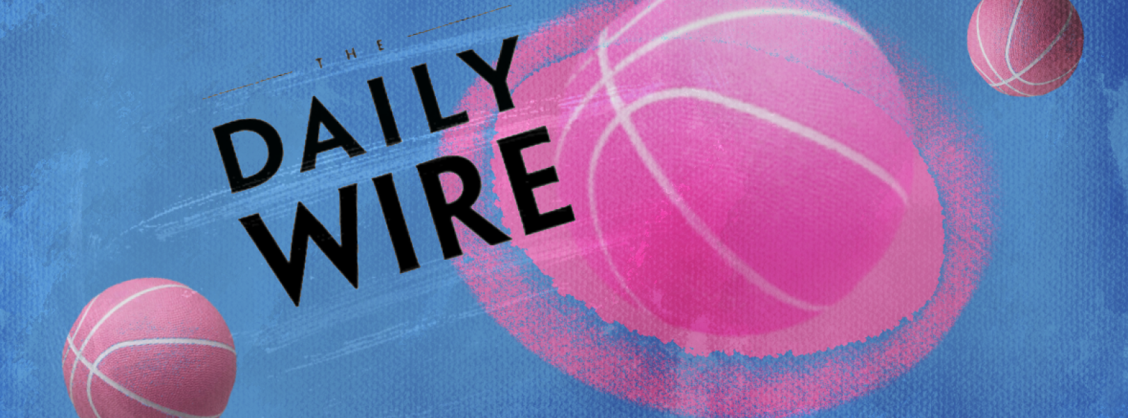 Pink basketballs on a blue field with the Daily Wire's logo in the foreground in black.