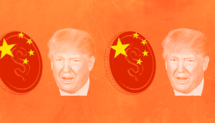 Image of Trump's face and coin with the flag of China
