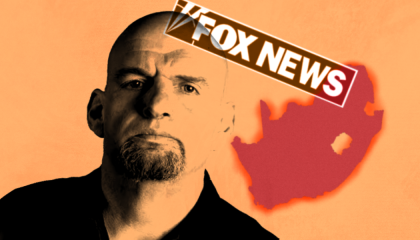 A photo of John Fetterman, the outline of South Africa, and Fox News' logo