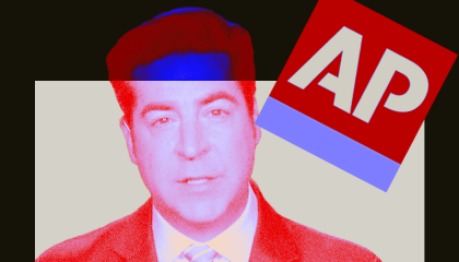 Holographic graphic of Jesse Watters with AP News logo