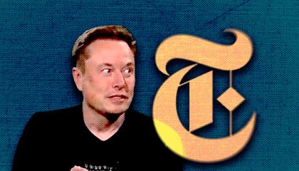 An image of Elon Musk next to the NYT logo