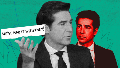 A stylized image of Fox News host Jesse Watters with his his Islamophobic quote "We've had it with them"