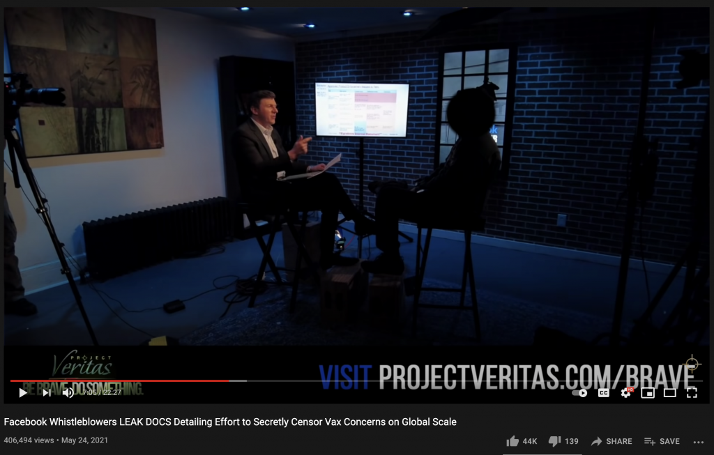 Project Veritas video featuring anonymous Facebook "whistleblowers."