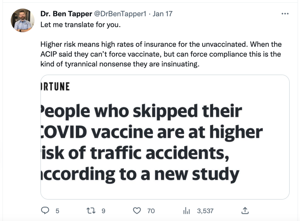 Ben Tapper undermining COVID vaccine