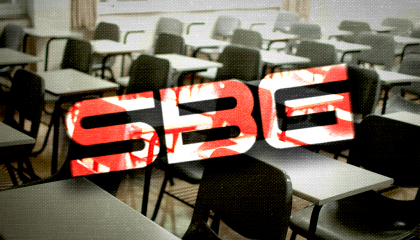 Sinclair Broadcast Group's logo over a classroom